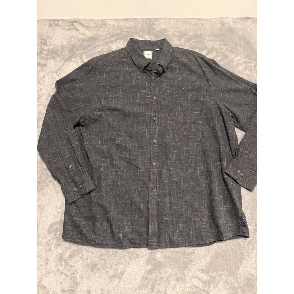 ROWM Button Down Shirt Men XXL Gray Slub Textured Linen Blend Long Sleeve